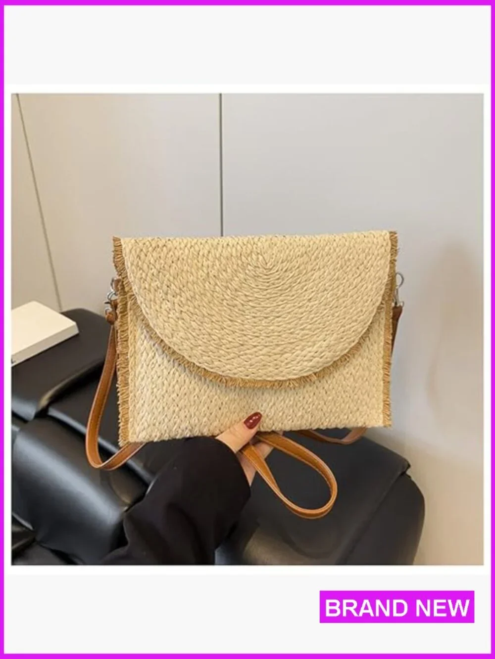 Straw Beach Clutch Purse Summer Woven Handbag Crossbody Envelope Shoulder Bag